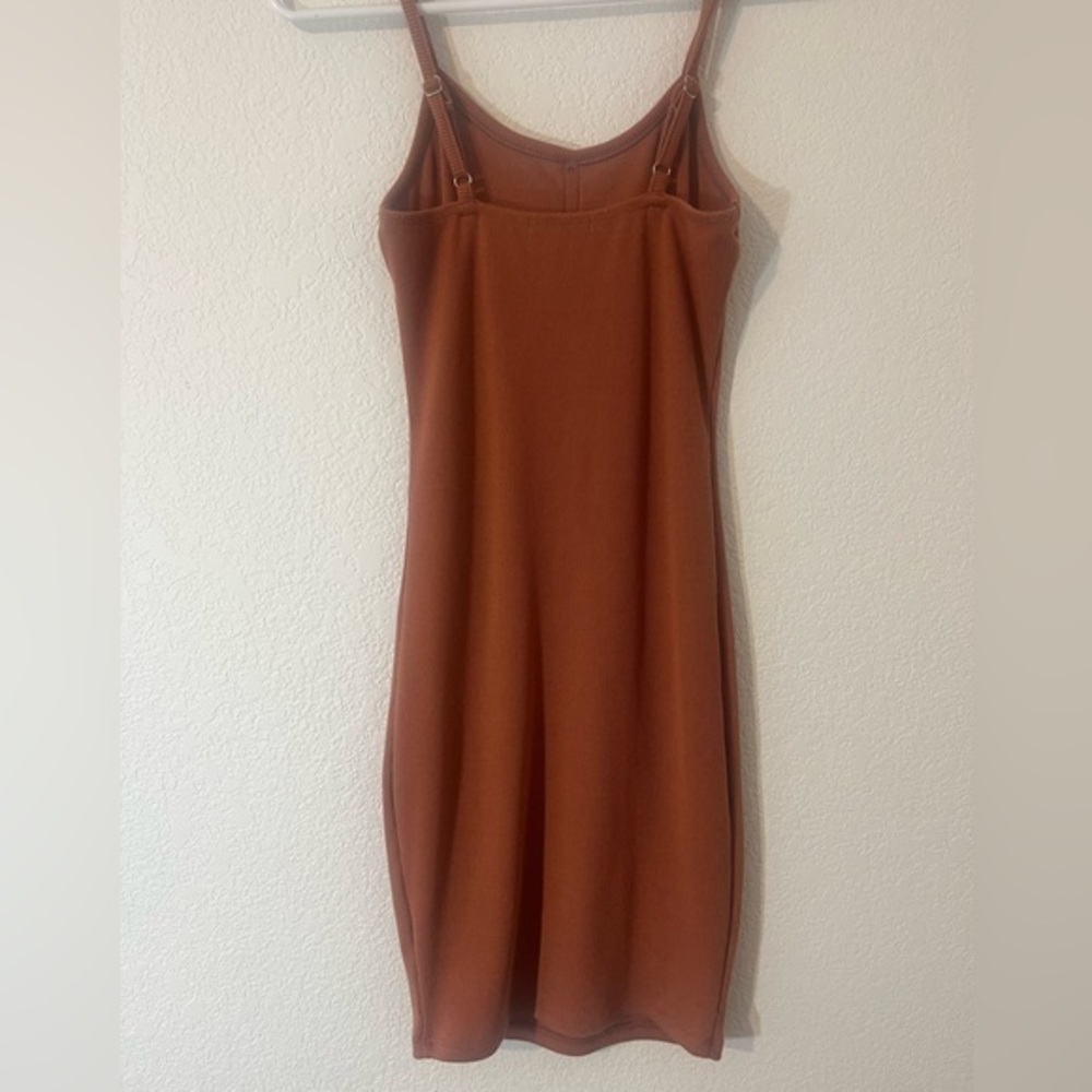 Active USA Rust Brown Ribbed Midi Dress with Button Front - Picture 3 of 4